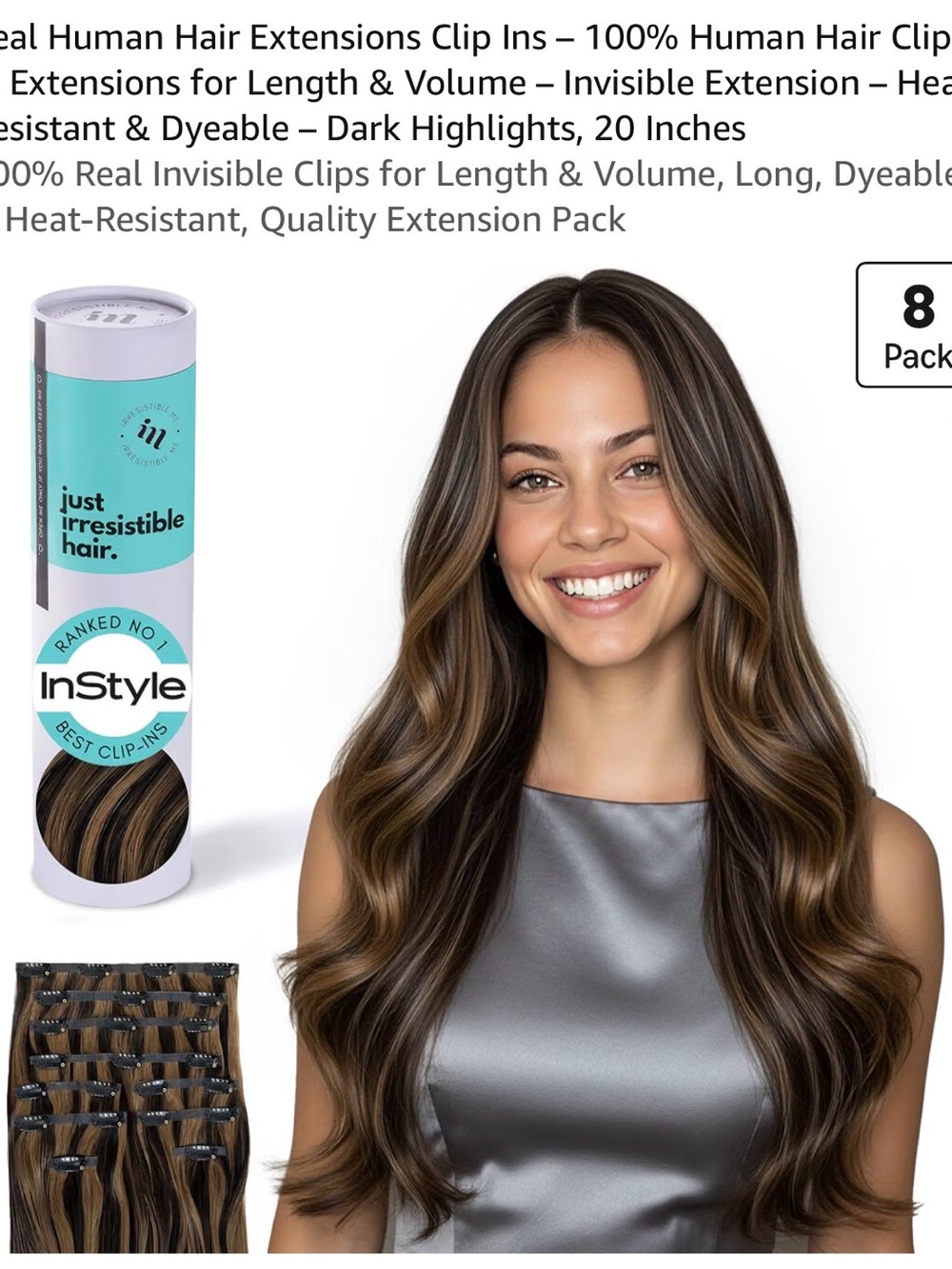 InStyle Dark Brown Highlight Clip-In Human Hair Extensions - 20 Inch